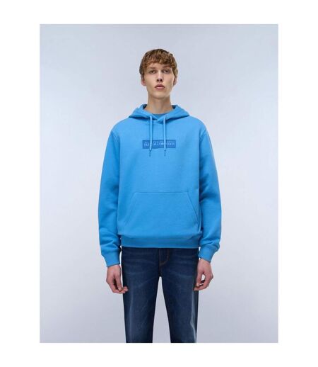Mens Box Logo Cotton Loose Fit Hoodie Blue Napapijri