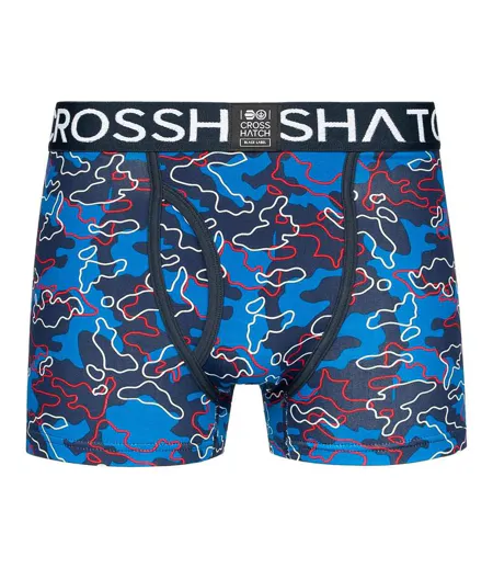 Mens Linamo Open Fly Boxer Shorts Blue Crosshatch