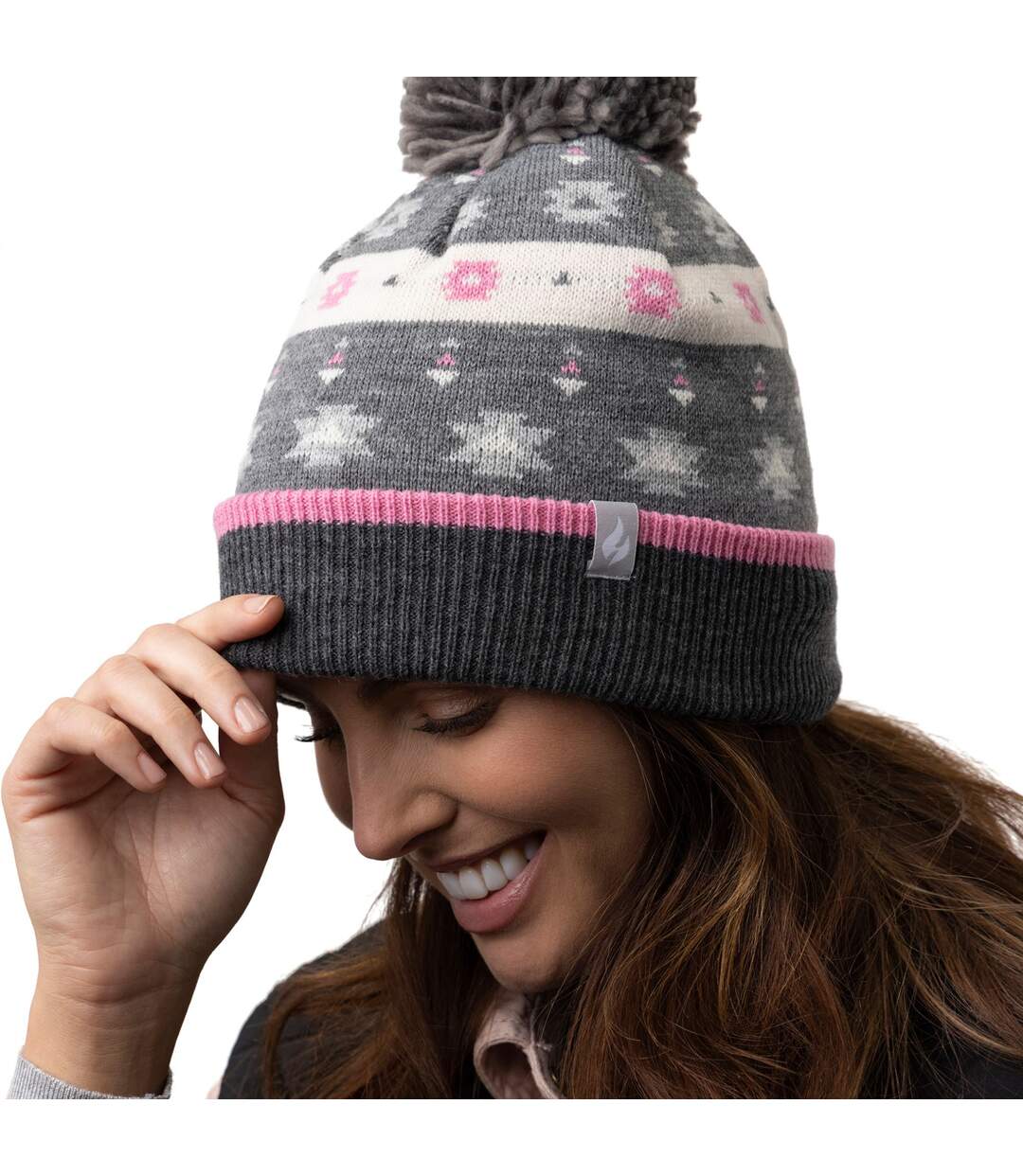 Ladies Warm Knit Fleece Lined Winter Hat with Pom Pom-3