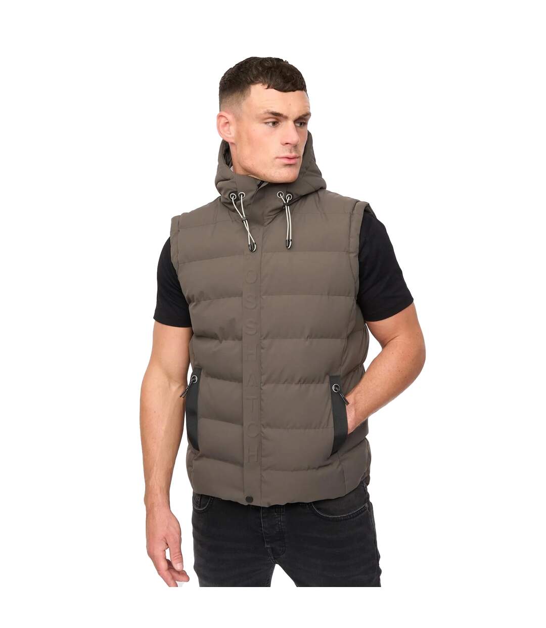 Doudoune Sans Manches Motif/style En Relief Kampleys Homme Olive Foncé Crosshatch-1