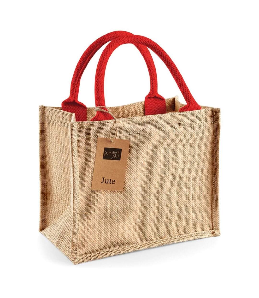 Cabas en toile de jute - W412 - beige et rouge