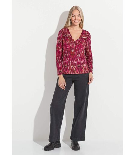 T-shirt chaud col V imprimé manches longues