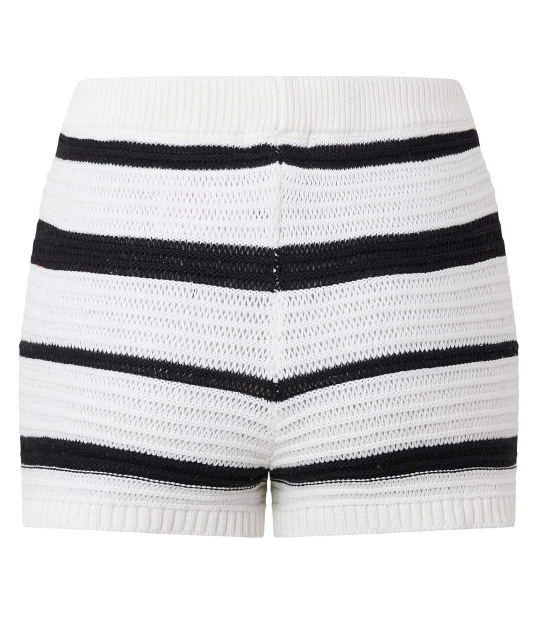 Womens/ladies Knitted Striped Snug Fit Shorts Cream Black I Saw It First-3