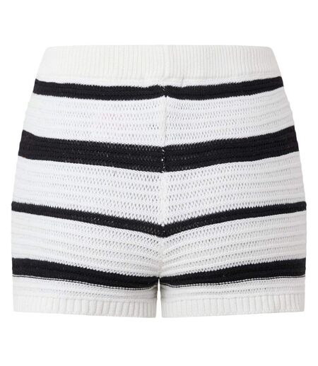 Womens/ladies Knitted Striped Snug Fit Shorts Cream Black I Saw It First