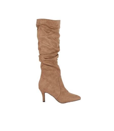 Principles Womens/Ladies Krista Rouched Pointed Medium Heel Calf Boots (Taupe) - UTDH6557