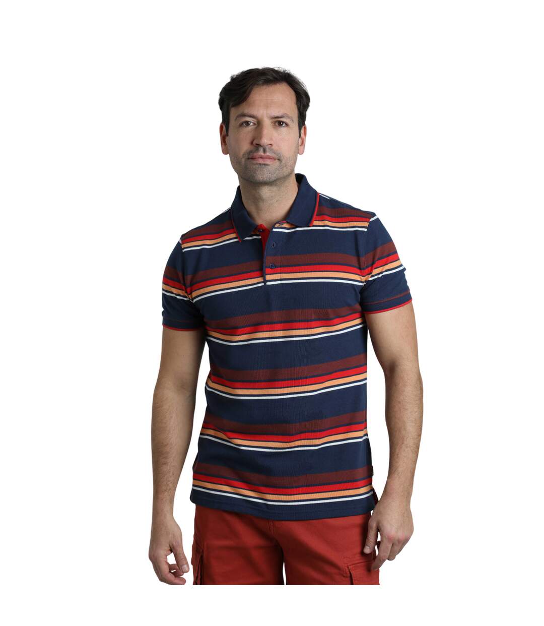 Mens sunbury stripe organic cotton polo shirt dark blue Weird Fish-3