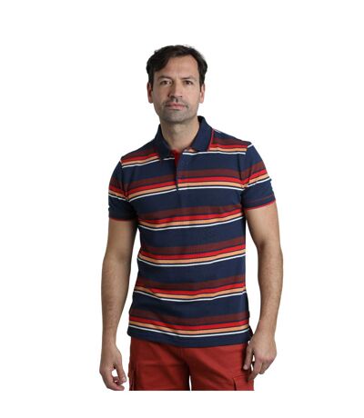Mens Sunbury Stripe Organic Cotton Polo Shirt Dark Blue Weird Fish