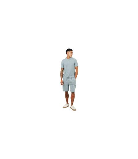 Mens Ribbed Quarter Zip Short-sleeved Polo Shirt Duck Egg Blue Brave Soul