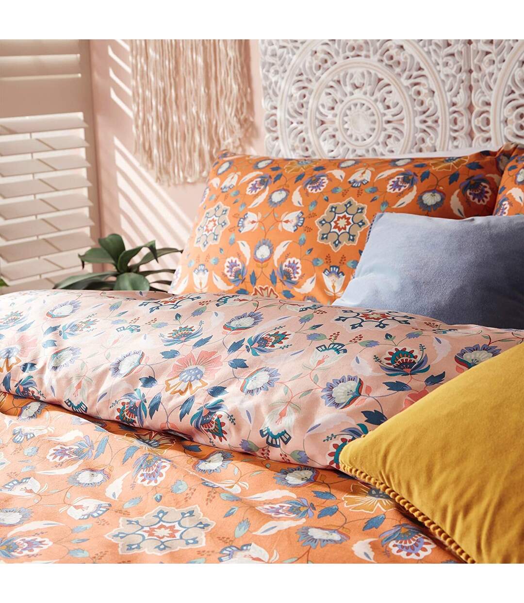 Folk floral duvet cover set orange Furn-3