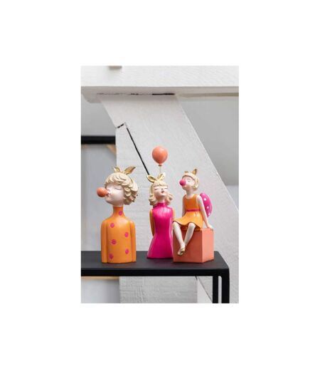 Paris Prix - Statuette Déco fille Colorée 20cm Orange & Rose