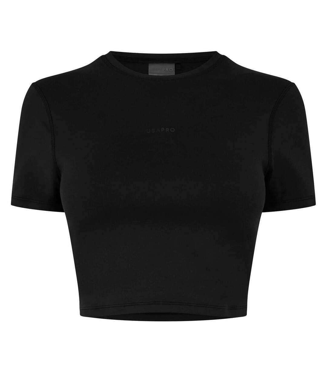 Womens/ladies Slim Workout Crop T-shirt Black USA Pro-1