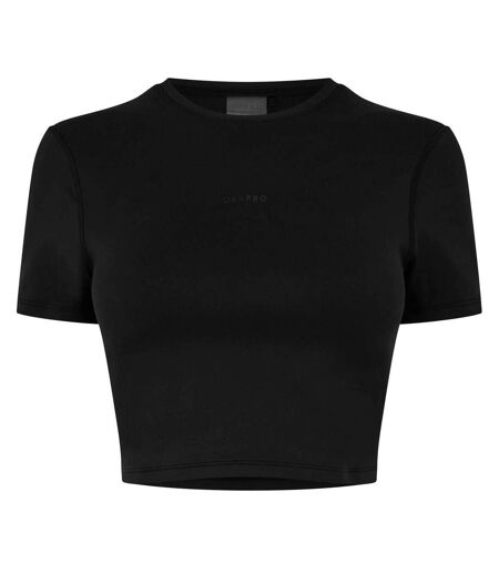 Womens/ladies Slim Workout Crop T-shirt Black USA Pro