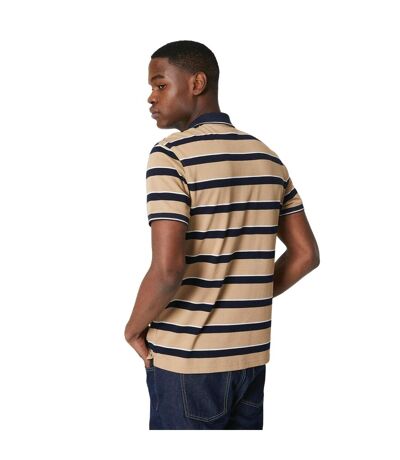 Mens striped pique polo shirt natural Maine