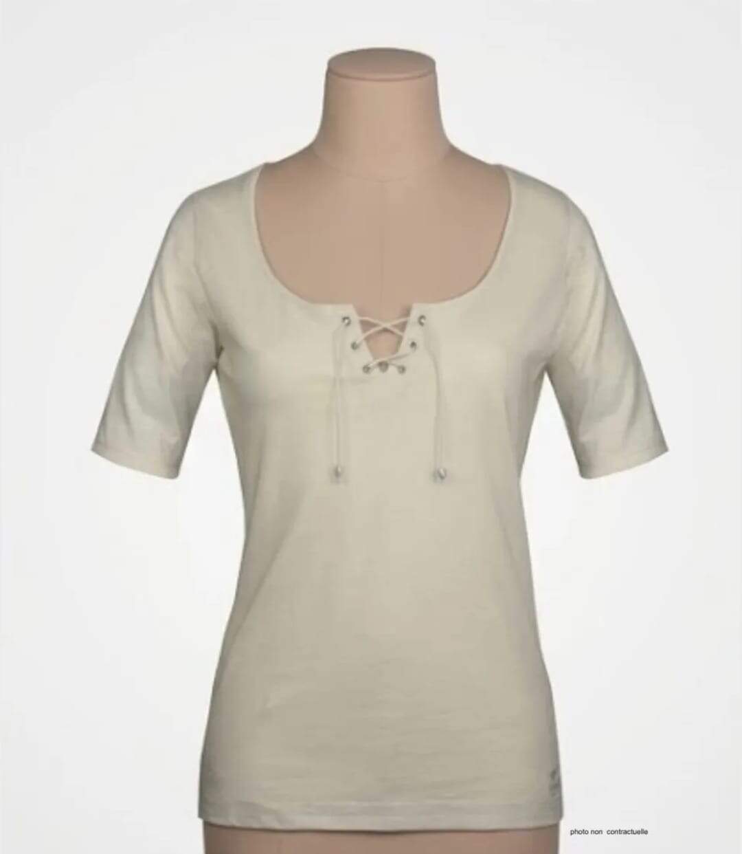 Tee-shirt MAYFLOWER DAMOCLES2 beige à lacets : l'élégance des manches 3/4-3