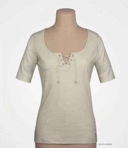 Tee-shirt MAYFLOWER DAMOCLES2 beige à lacets : l'élégance des manches 3/4