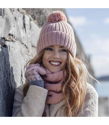 Ladies Ribbed Cuffed Thermal Insulated Winter Pom Pom Bobble Hat