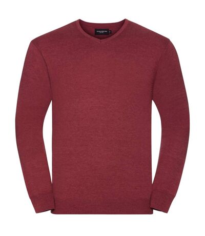 Russell Collection Mens V-Neck Knitted Pullover Sweatshirt (Cranberry Marl) - UTBC1012