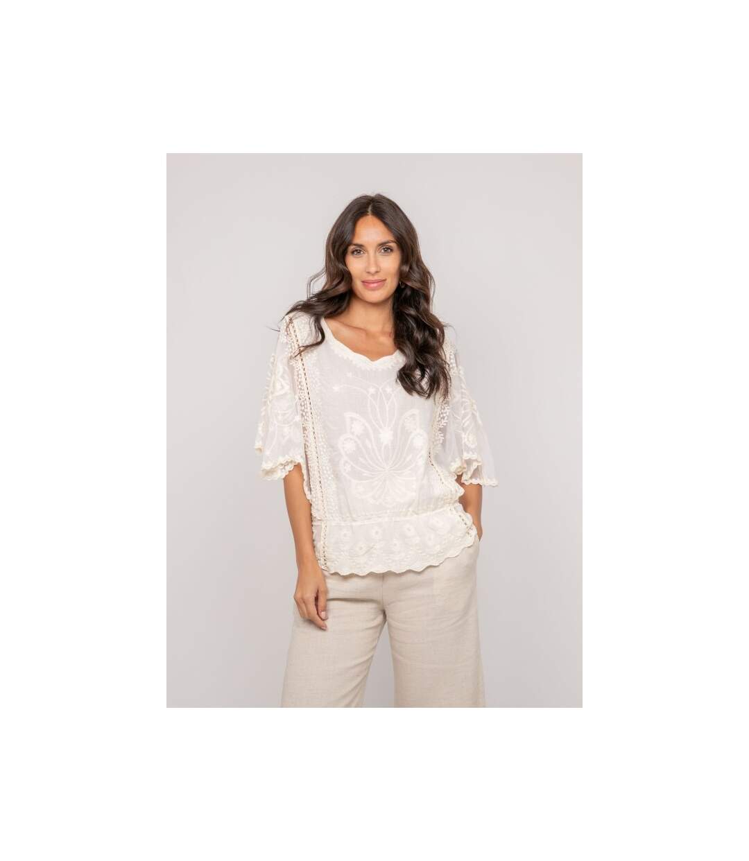 Top manches papillons broderie FLEURETTE - Dona X Lisa-1