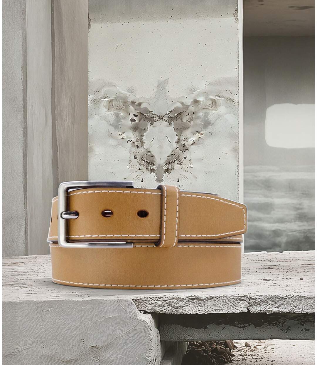 Ceinture en cuir couleur camel pour homme - L'indispensable élégance décontractée en vachette véritable-3