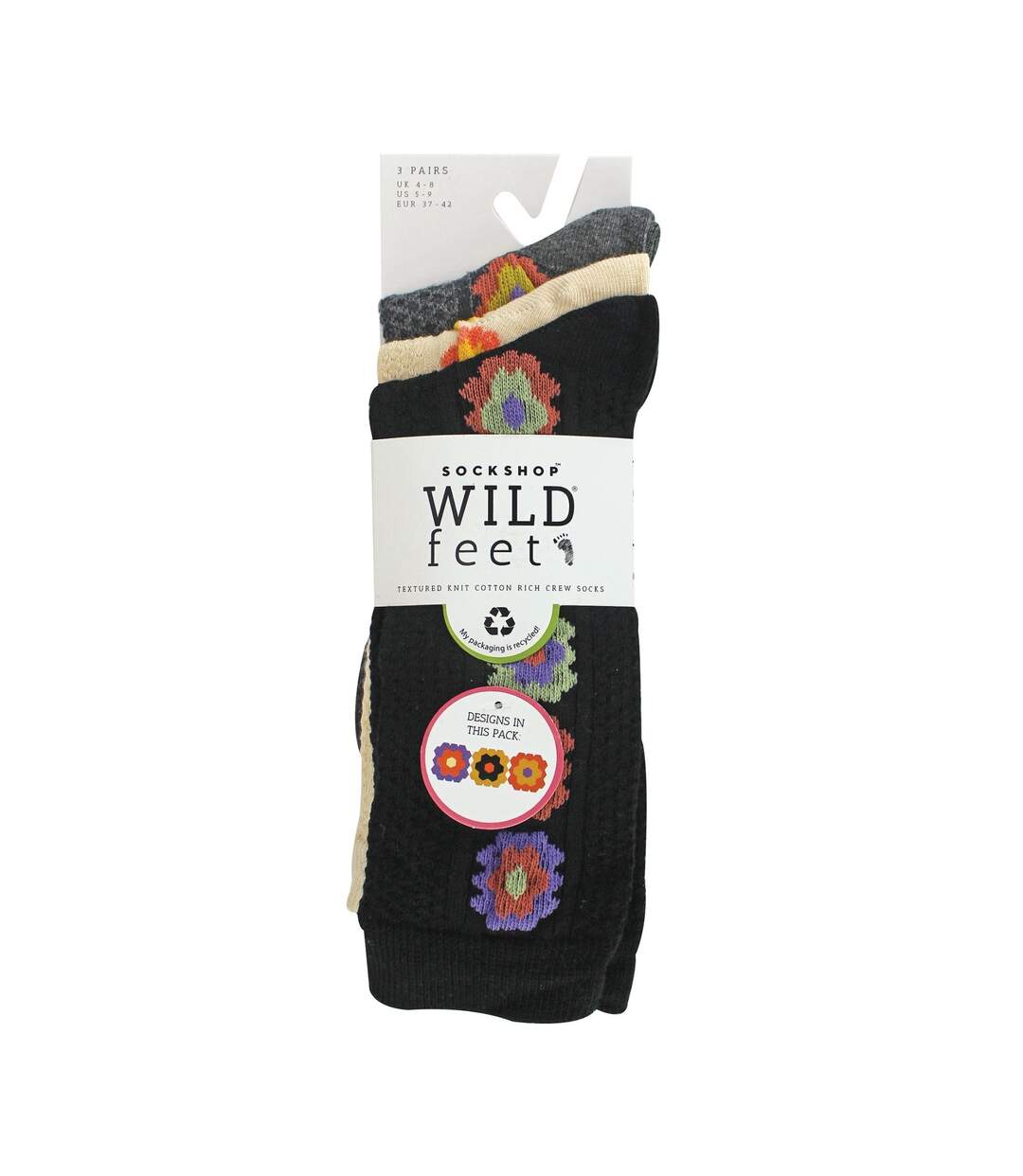 3 Pack Ladies Fashionable Texture Knit Cotton Socks-2