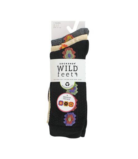 3 Pack Ladies Fashionable Texture Knit Cotton Socks