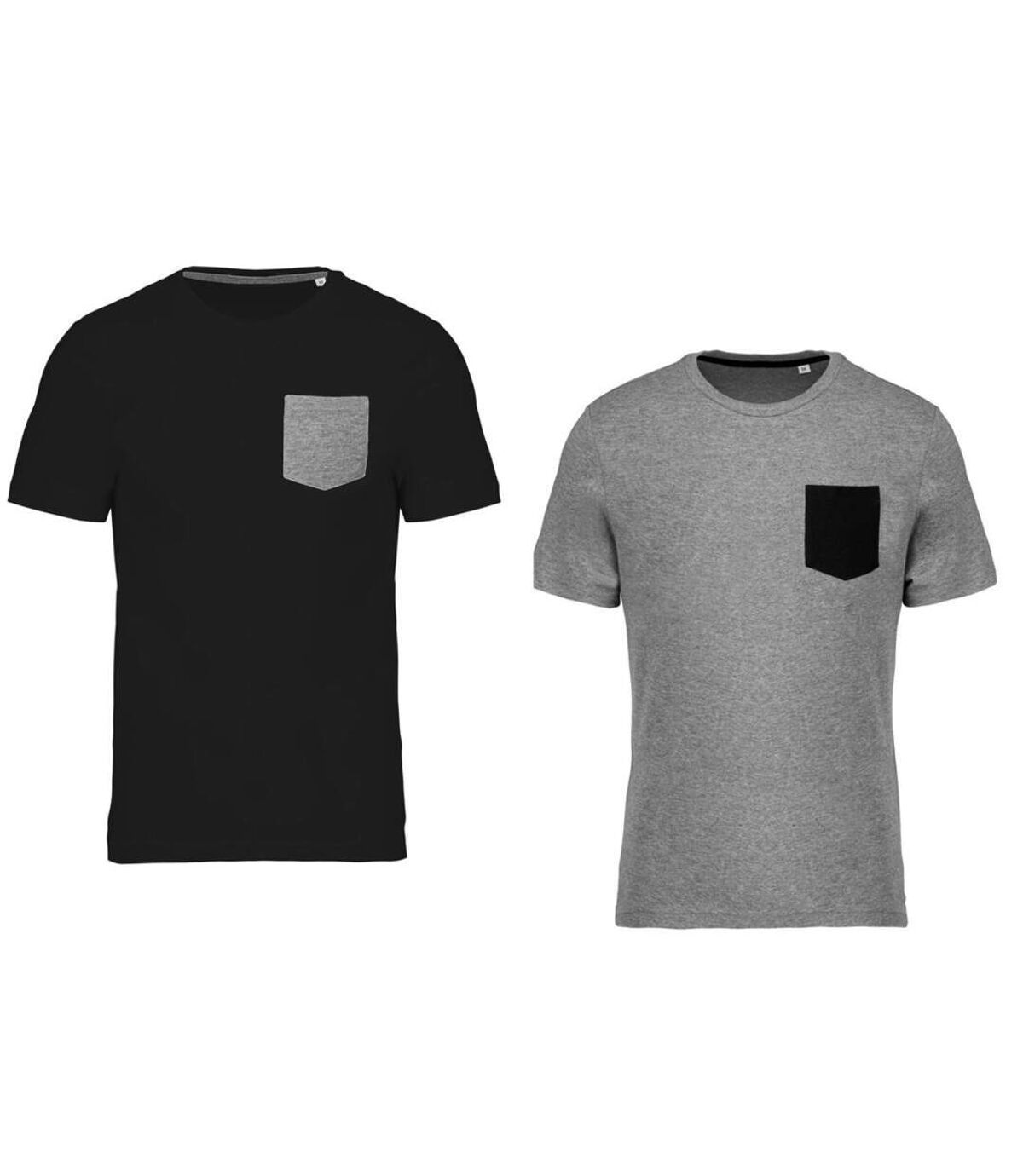 Lot 2 T-shirts manches courtes avec poche - K375 - noir et gris - homme - coton bio