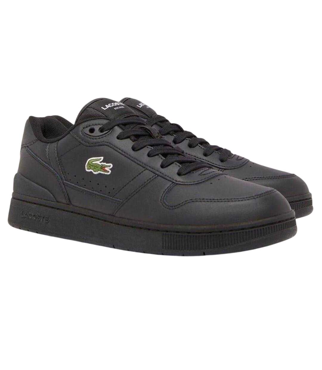 Mens T-clip Leather Flat Trainers Black Lacoste-4