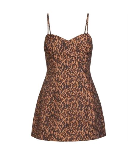Robe Courte Motif/style Imprimé Léopard Marcello Hourglass Femme Beige Noir Bardot