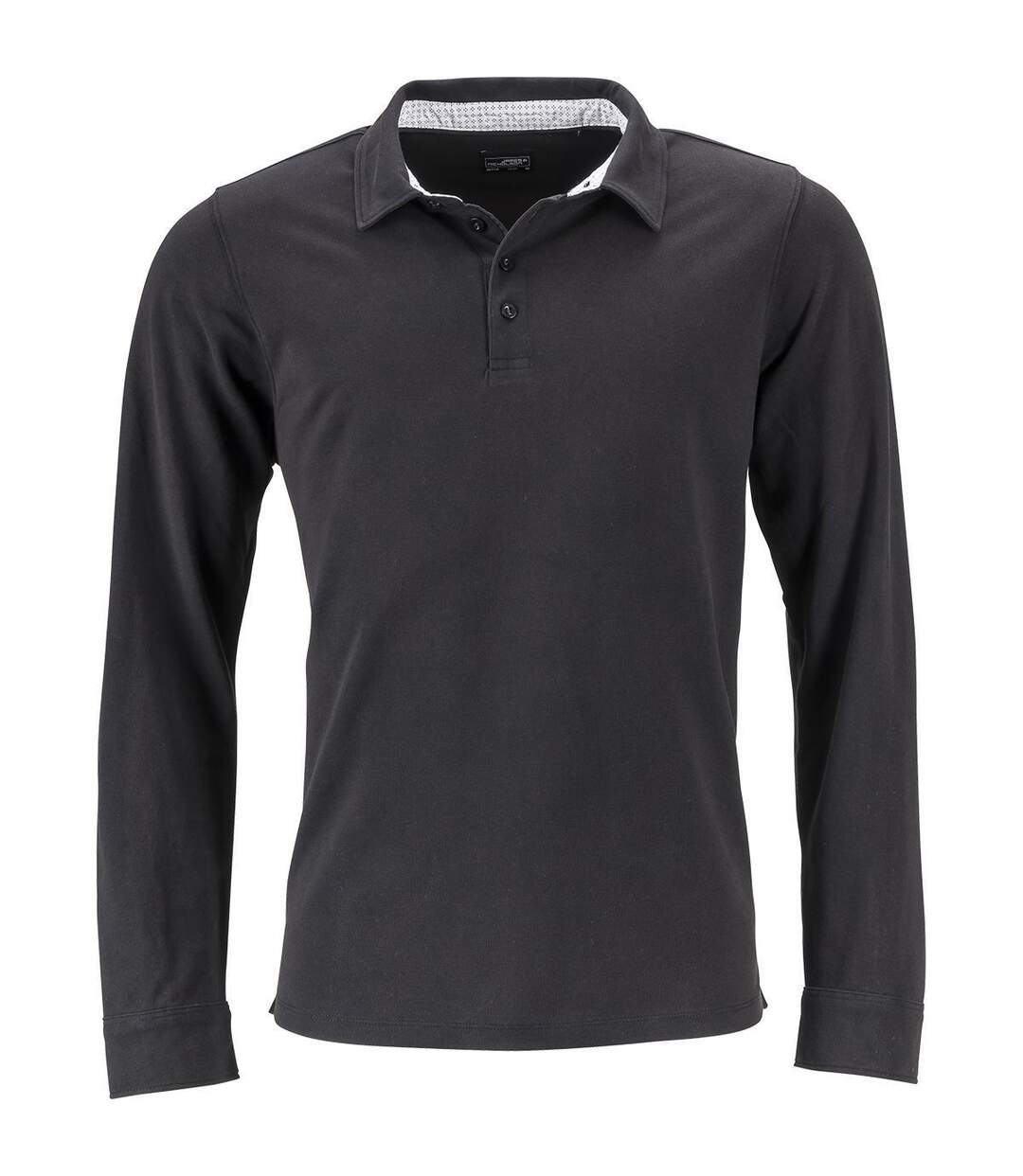 Polo manches longues HOMME JN714 - noir détails imprimés-1