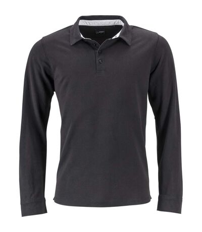 Polo manches longues HOMME JN714 - noir détails imprimés