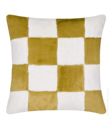 Cozee faux fur checked cushion cover 50cm x 50cm olive Heya Home