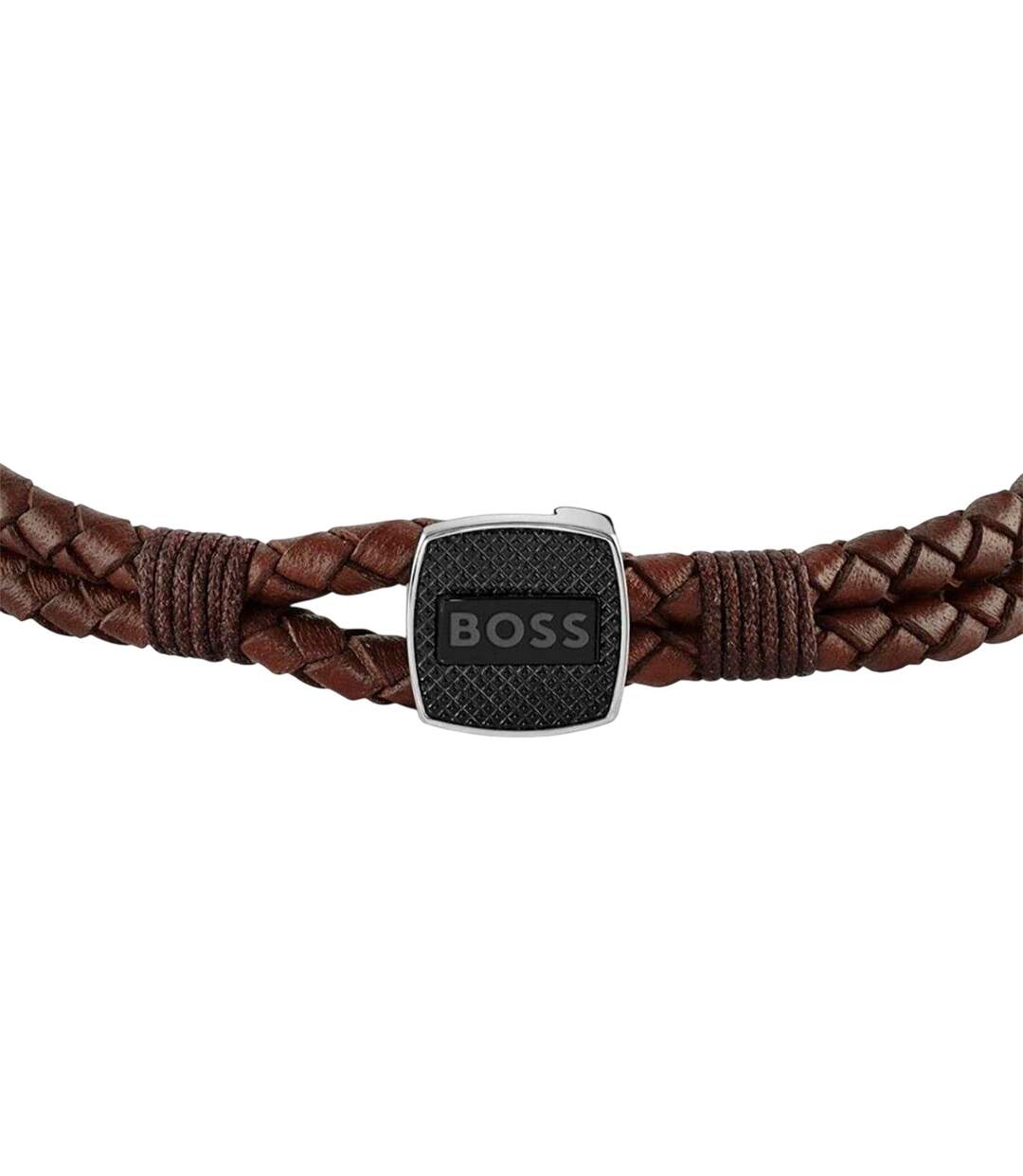 Mens Seal Leather Braided Bracelet One Size Brown Boss-2