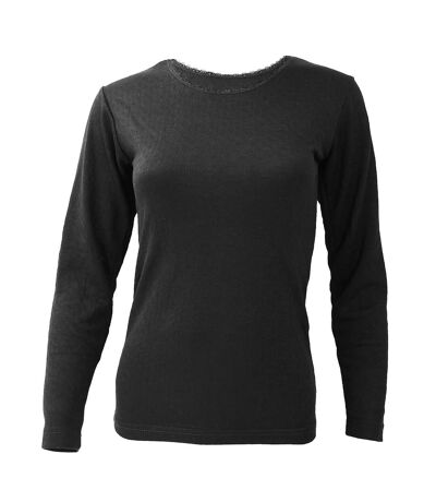 FLOSO Ladies/Womens Thermal Underwear Long Sleeve T-Shirt/Top (Black) - UTTHERM129