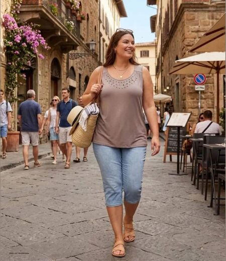 Axone TF344T Débardeur femme grande taille stretch taupe pour un tomber fluide élégant