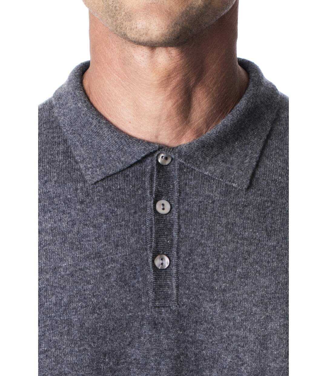 Pull cachemire homme col polo gris