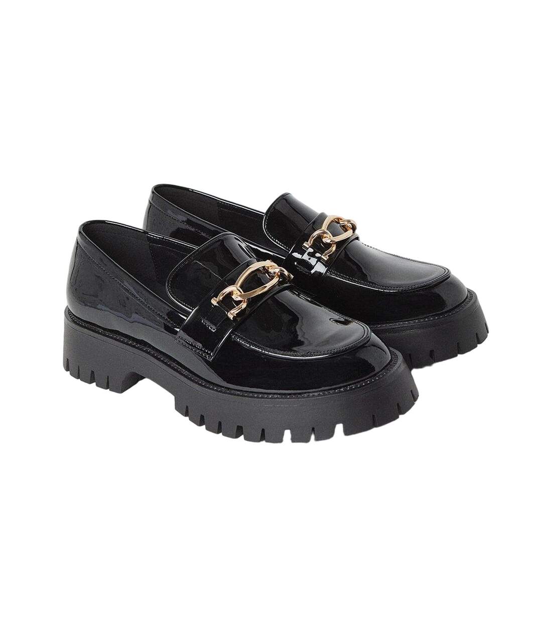 Womens/ladies Nash Snaffle Detail Chunky Flat Loafers True Black Faith-1