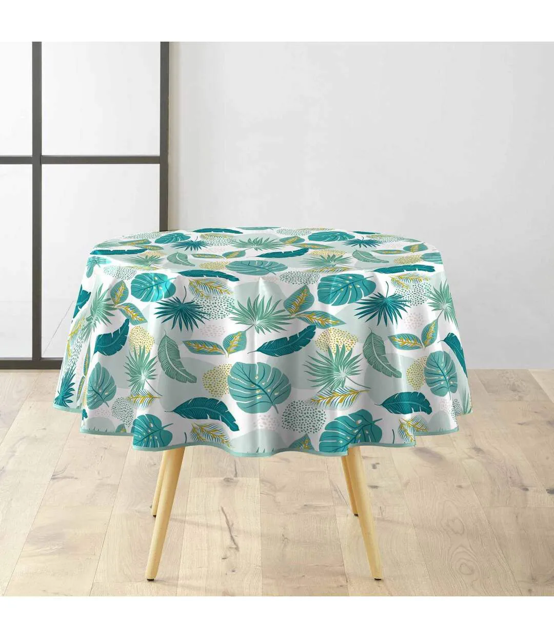 Nappe Toile Cirée Ronde Imprimé Plantania 160cm Bleu-1