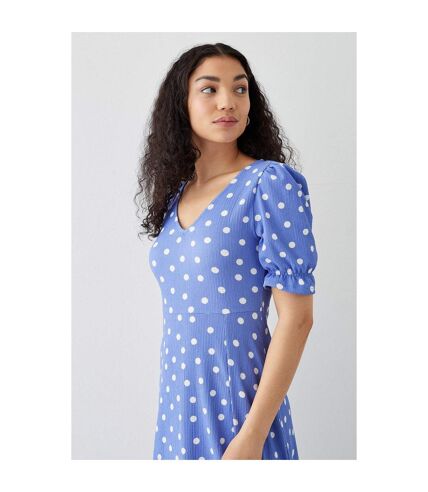 Dorothy Perkins Womens/Ladies Spotted V Neck Short-Sleeved Midi Dress (Blue) - UTDP2283