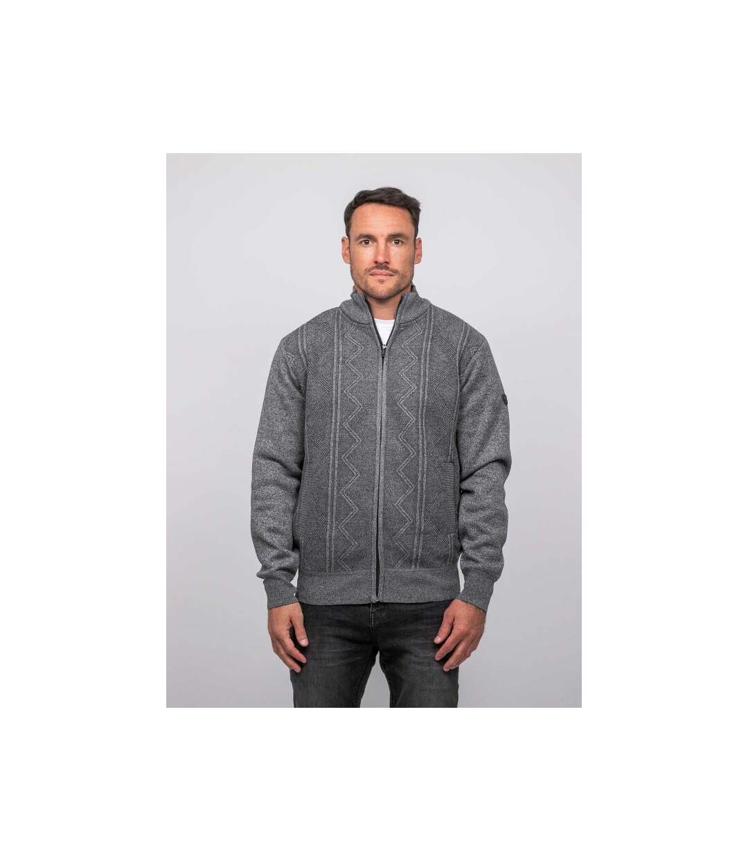 Gilet zippé col montant motif géométrique LIDERAL-1