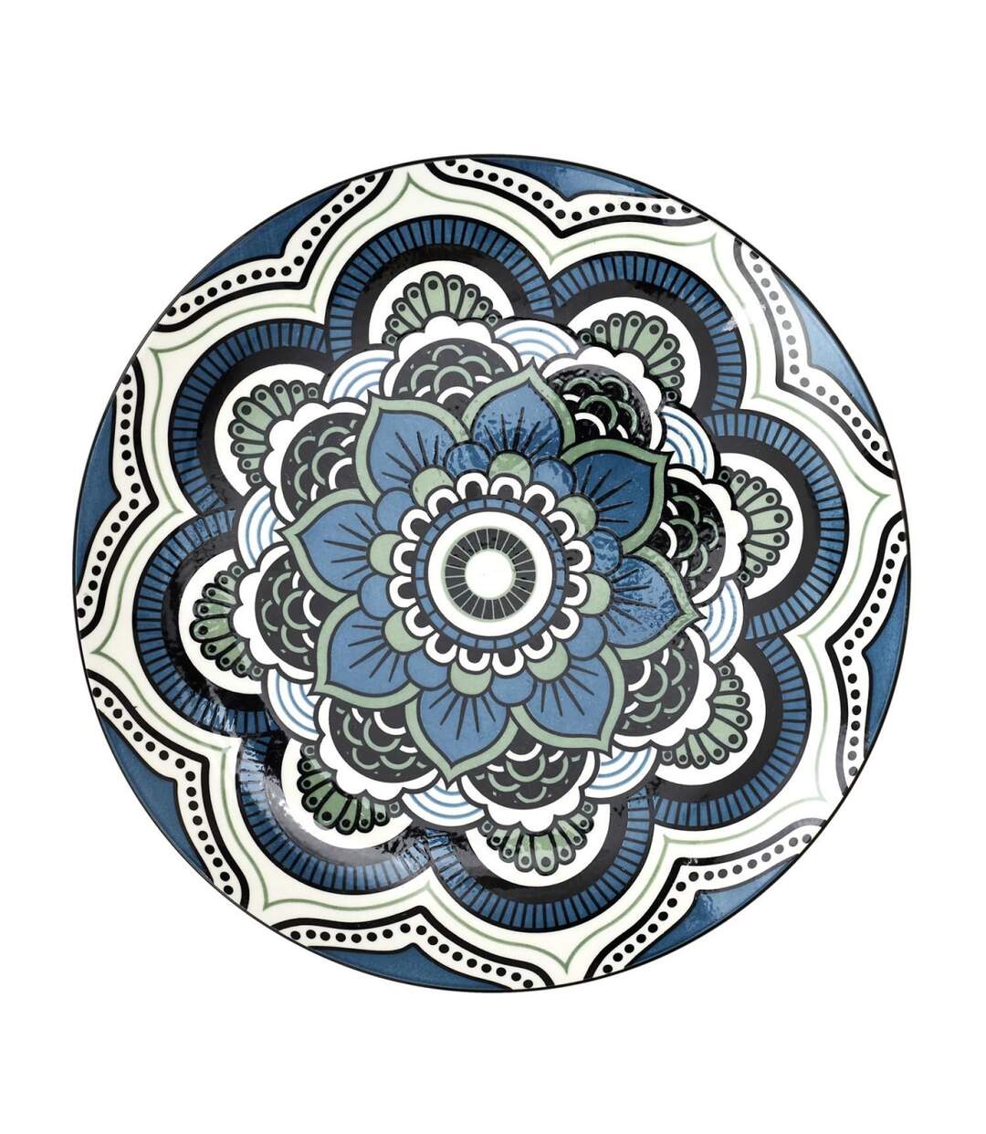 Lot de 6 Assiettes Plates Mandala 26cm Bleu-1