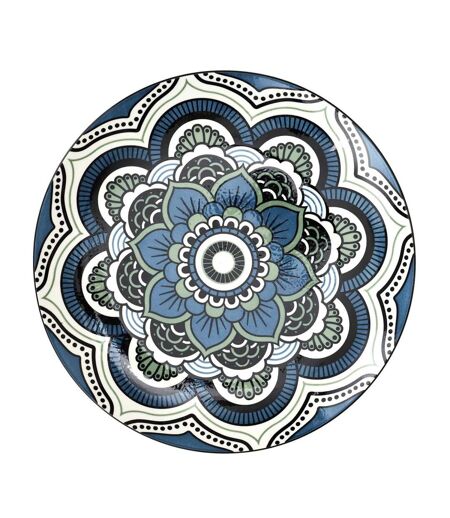 Lot de 6 Assiettes Plates Mandala 26cm Bleu