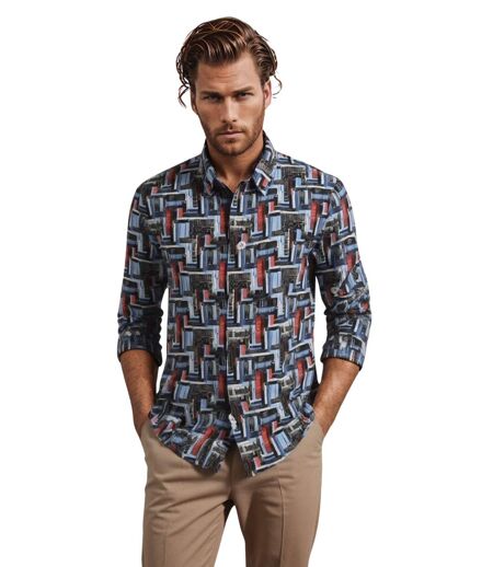 Chemise à  manches longues homme en stretch motifs digital - Slim Fit