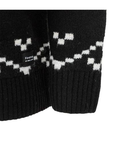 Mens Fair Isle Polyester Blend Slim Casual Jumper Black Monochrome Firetrap