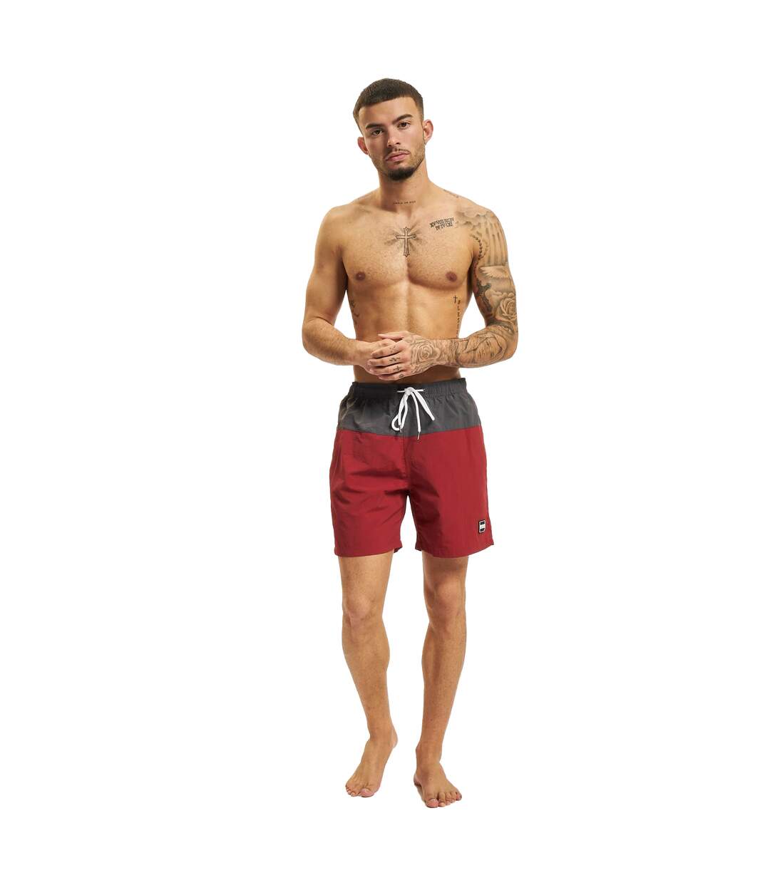 Mens Block Swim Shorts Brick Red Dark Shadow Urban Classics-1