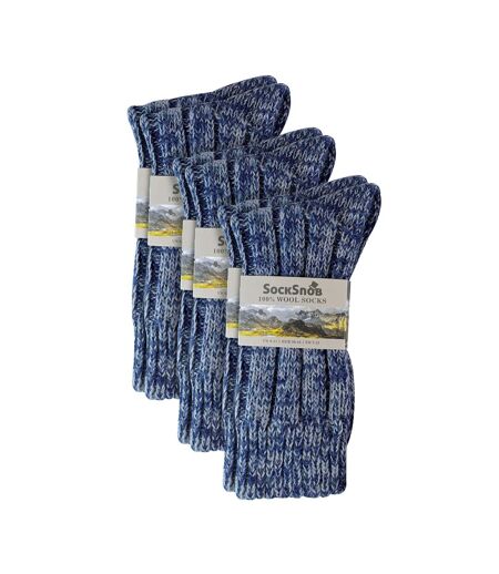 3 Pack Mens Warm 100% Wool Ribbed Socks with Reinforced Heel and Toe