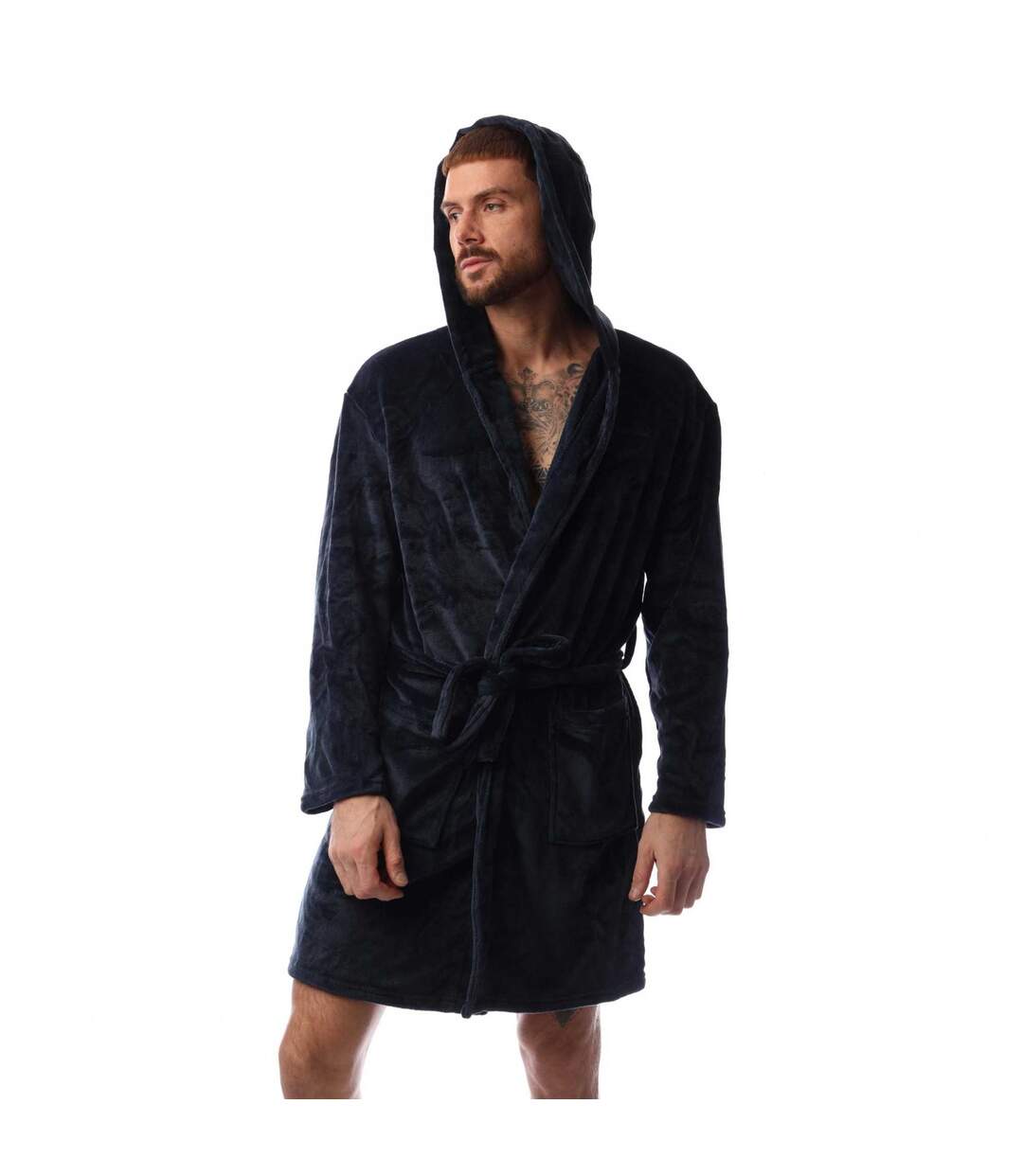 Mens Enstrada Fleece Dressing Gown Navy Bench-2