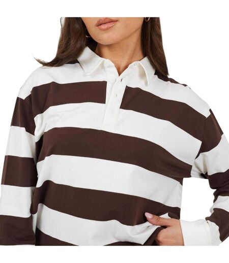 Haut De Rugby Manches Longues Motif/style Rayures Horizontales Femme Marron Crème Brave Soul