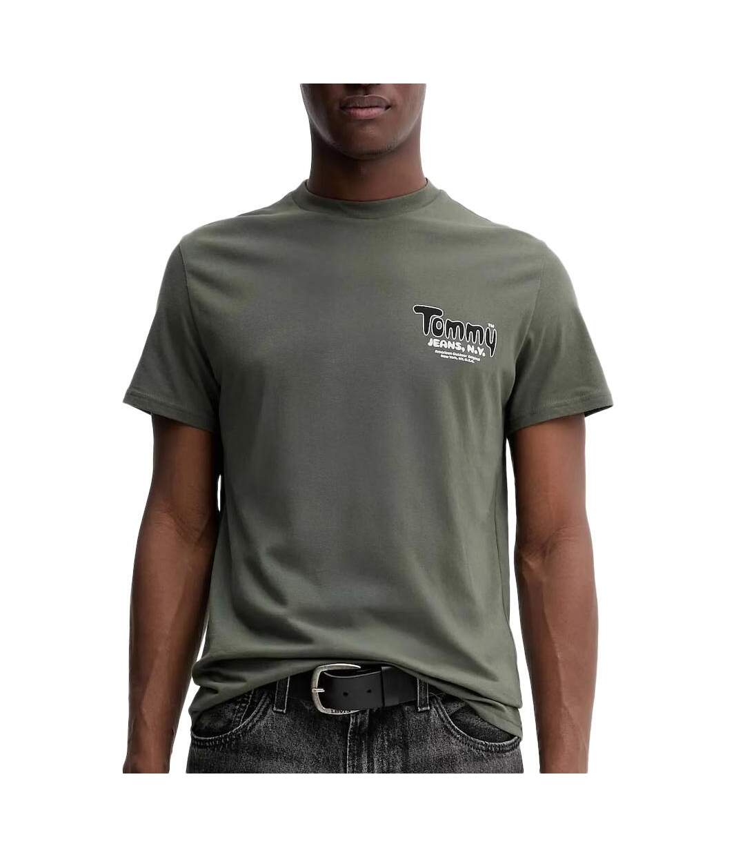 T-shirt kaki homme tommy hilfiger tjm slim font play-1