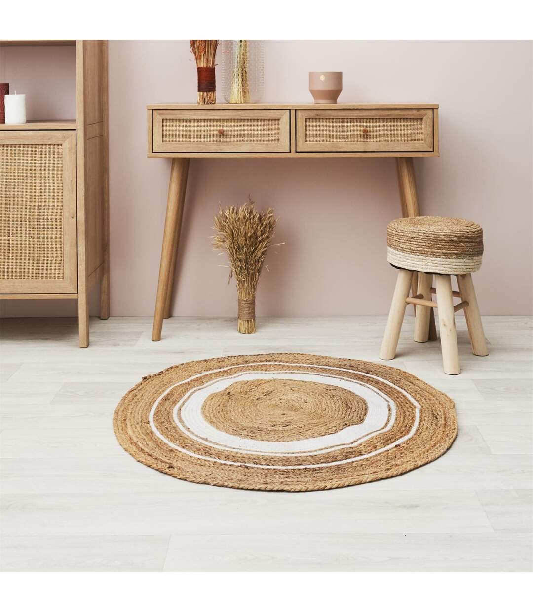 Tapis Rond Déco en Jute Limo 90cm Blanc-3