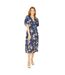 Robe Portefeuille Manches Style Kimono Motif/style Floral Femme Bleu Marine Yumi-4